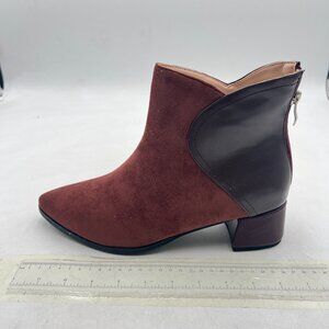 Brown Pointed Toe Ankle Booties Chic Patchwork Back Zipper Casual Winter Shoes